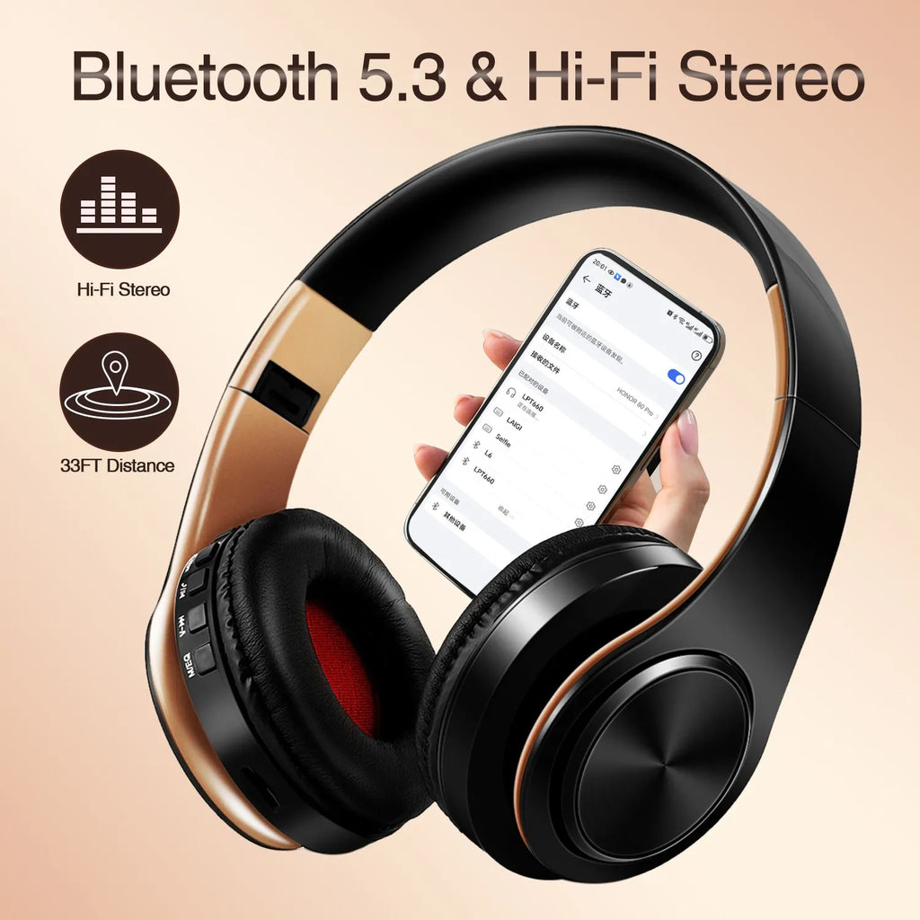 Gold Wireless Bluetooth Headphones with Mic