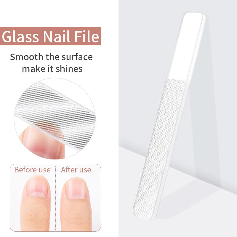 Transparent Glass Nail File Set with Case
