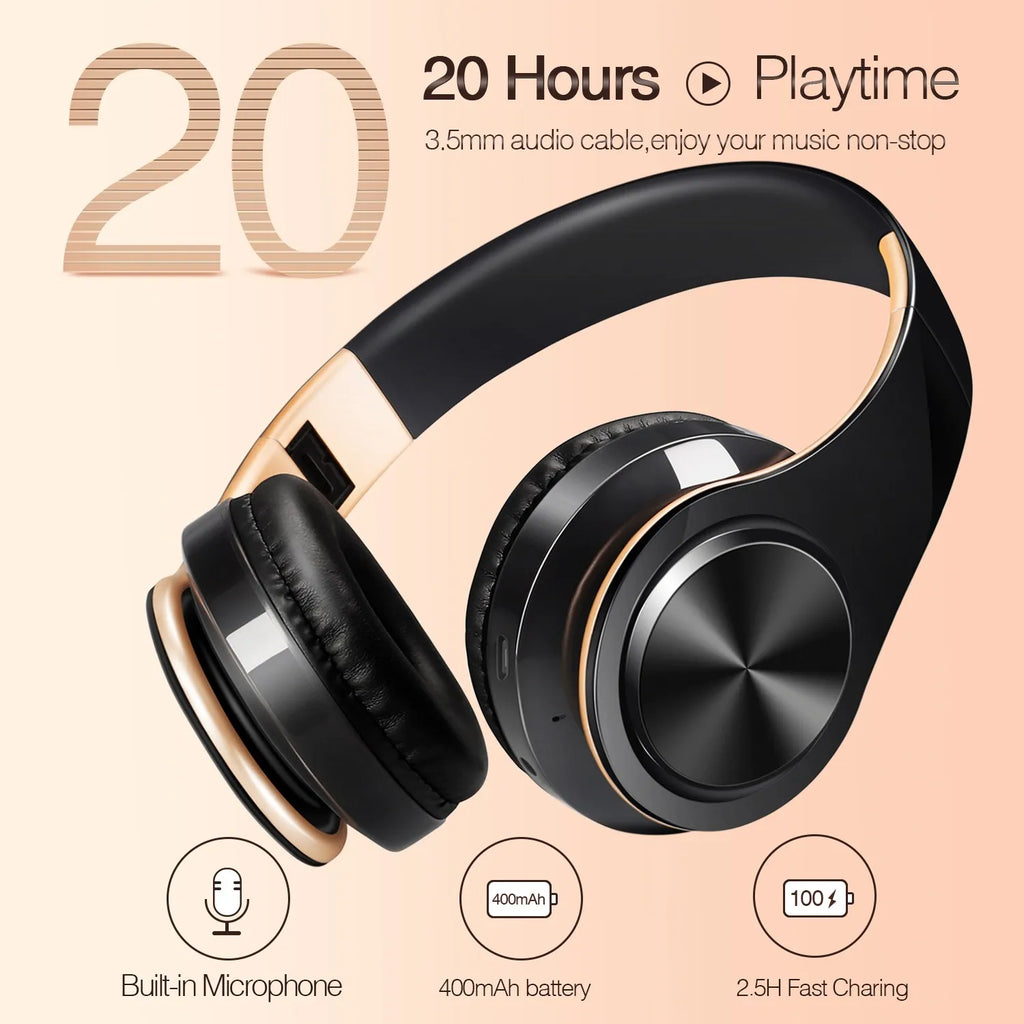 Gold Wireless Bluetooth Headphones with Mic