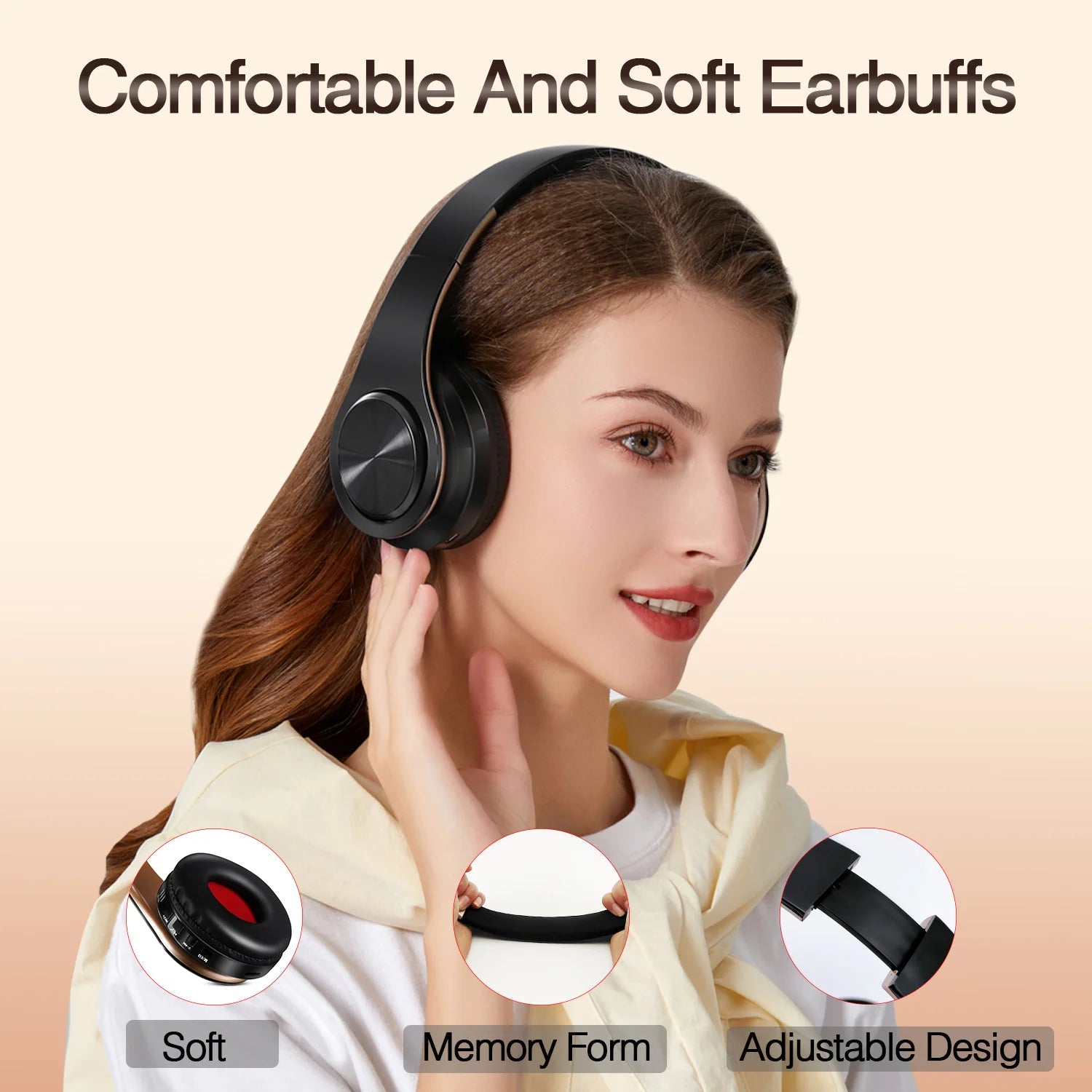 Gold Wireless Bluetooth Headphones with Mic