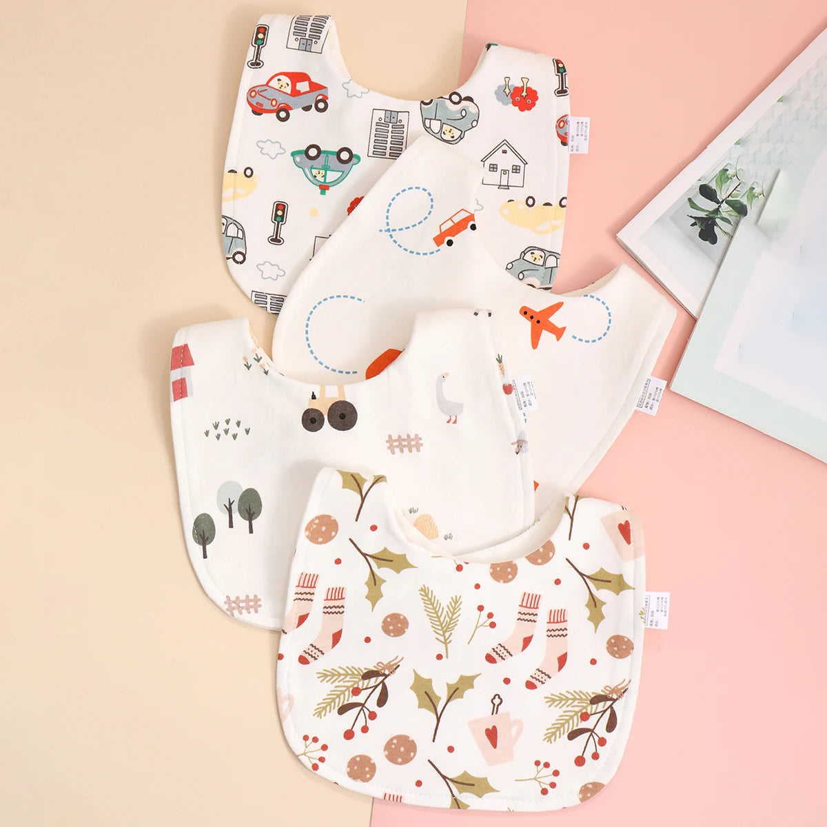 4-Piece Adjustable Cotton Baby Bib Set