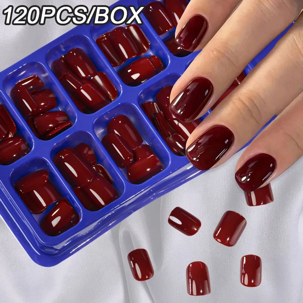 120-Piece Cherry Red Press-On Nails Set