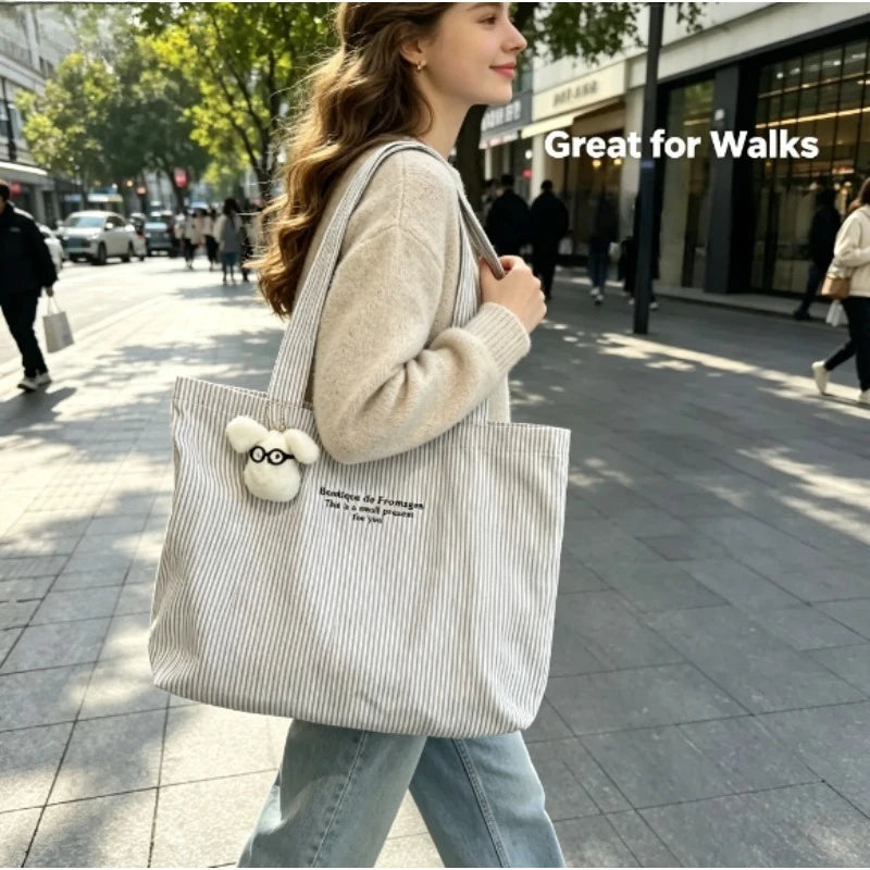 Large Capacity Striped Canvas Tote Bag