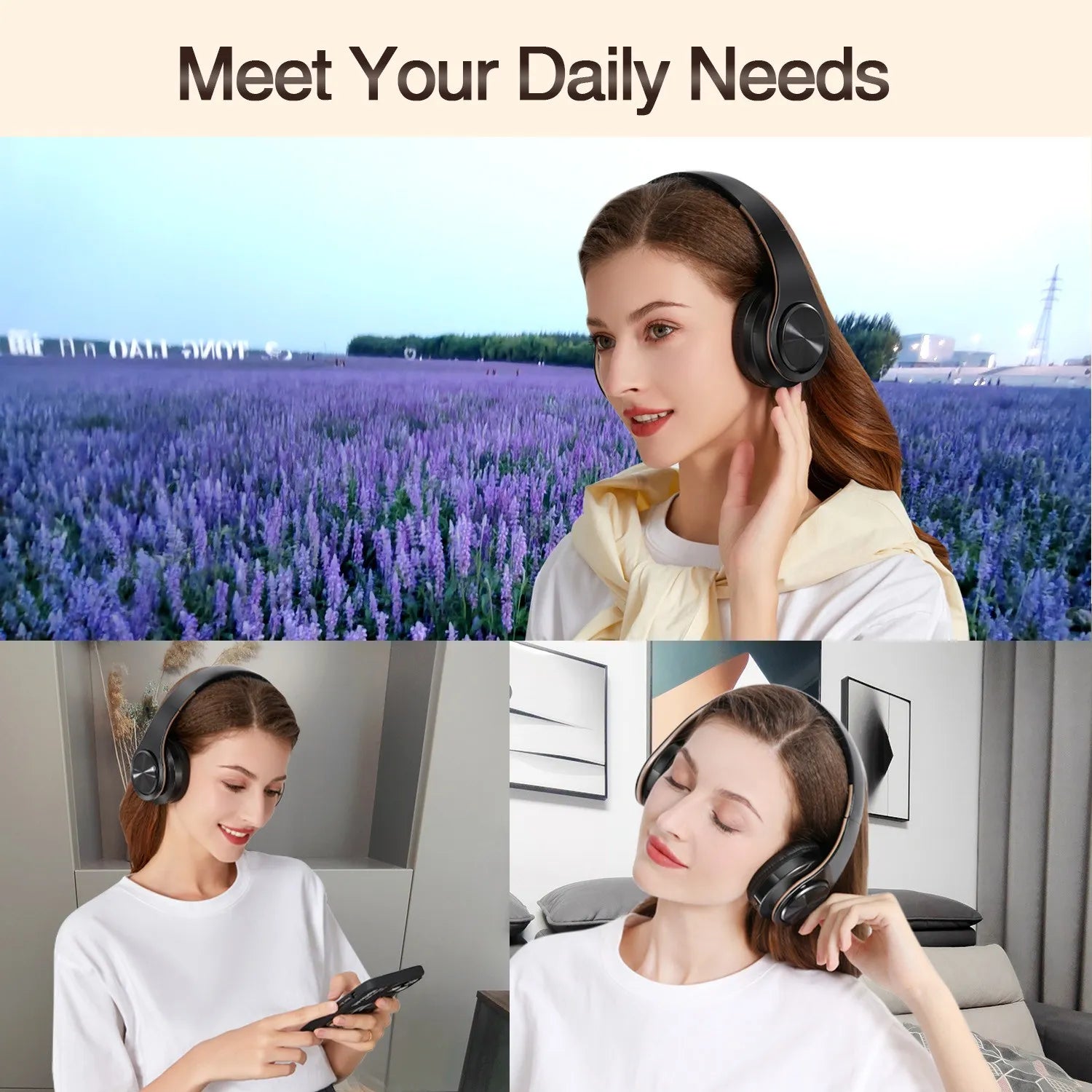 Gold Wireless Bluetooth Headphones with Mic