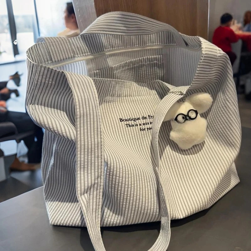 Large Capacity Striped Canvas Tote Bag